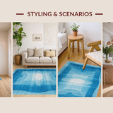 Ultra Soft Area Rug, Non Slip, Stain Resistant, Washable Area Rugs for Living Room, Bedroom, Charming Ribbon Bow Rug Microfiber Preppy Aesthetic Scalloped Edge Bath Mat(Blue)