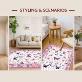 Ultra Soft Area Rug, Non Slip, Stain Resistant, Washable Area Rugs for Living Room, Bedroom, Whimsical Butterfly Motif Delight(Pink)