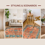 Ultra Soft Area Rug, Non Slip, Stain Resistant, Washable Area Rugs for Living Room, Bedroom, Elegant Distressed Patterned Delight(Orange)