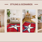 Ultra Soft Area Rug, Non Slip, Stain Resistant, Washable Area Rugs for Living Room, Bedroom, Rustic Vintage Star Emblem(Red)