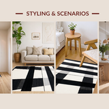 Ultra Soft Area Rug, Non Slip, Stain Resistant, Washable Area Rugs for Living Room, Bedroom, Elegant Striped Rug With Symmetrical Black And White Banding Pattern(Black)