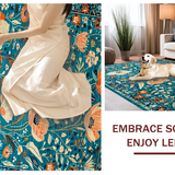 Ultra Soft Area Rug, Non Slip, Stain Resistant, Washable Area Rugs for Living Room, Bedroom, Bold Orange Floral Harmony(Blue)