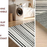 Ultra Soft Area Rug, Non Slip, Stain Resistant, Washable Area Rugs for Living Room, Bedroom, Black and White Striped Rug, Absorbent Non Slip Backing, Geometric Flair(Gray)