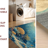 Ultra Soft Area Rug, Non Slip, Stain Resistant, Washable Area Rugs for Living Room, Bedroom, Nautical Treasure Carpet With Sea Turtle Journey Through Coral Haven(Blue)