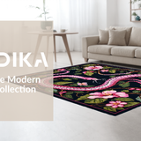 Ultra Soft Area Rug, Non Slip, Stain Resistant, Washable Area Rugs for Living Room, Bedroom, Chic Floral Medley Design(Black)