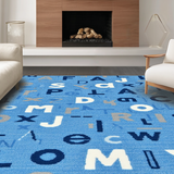 Ultra Soft Area Rug, Non Slip, Stain Resistant, Washable Area Rugs for Living Room, Bedroom, Charming Round Educational Motif(Blue)
