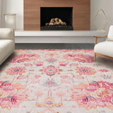 Ultra Soft Area Rug, Non Slip, Stain Resistant, Washable Area Rugs for Living Room, Bedroom, Sophisticated Classic Distressed Look(Pink)