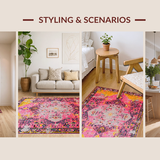 Ultra Soft Area Rug, Non Slip, Stain Resistant, Washable Area Rugs for Living Room, Bedroom, Rustic Textured Vintage Aesthetic(Pink)