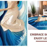 Ultra Soft Area Rug, Non Slip, Stain Resistant, Washable Area Rugs for Living Room, Bedroom, Delicate Aqua Ripple Motif(Blue)