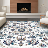 Ultra Soft Area Rug, Non Slip, Stain Resistant, Washable Area Rugs for Living Room, Bedroom, Rustic Blue Toned Medallion Design(White)