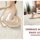 Ultra Soft Area Rug, Non Slip, Stain Resistant, Washable Area Rugs for Living Room, Bedroom, Luxurious Textured Scalloped Finish(Beige)