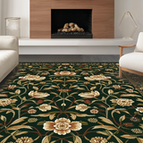 Ultra Soft Area Rug, Non Slip, Stain Resistant, Washable Area Rugs for Living Room, Bedroom, Contemporary Dark Botanical Artistry(Green)