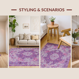 Ultra Soft Area Rug, Non Slip, Stain Resistant, Washable Area Rugs for Living Room, Bedroom, Classic Tiled Earthy Essence(Pink)