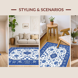 Ultra Soft Area Rug, Non Slip, Stain Resistant, Washable Area Rugs for Living Room, Bedroom, Elegant Blue Porcelain Floral Motif(Blue)