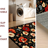 Ultra Soft Area Rug, Non Slip, Stain Resistant, Washable Area Rugs for Living Room, Bedroom, Rustic Vibrant Floral Composition(Black)