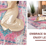 Ultra Soft Area Rug, Non Slip, Stain Resistant, Washable Area Rugs for Living Room, Bedroom, Vibrant Earthy Geometric Appeal(Pink)