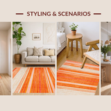 Ultra Soft Area Rug, Non Slip, Stain Resistant, Washable Area Rugs for Living Room, Bedroom, Artful Stripes with Playful Vibes(Orange)