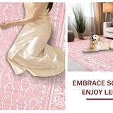Ultra Soft Area Rug, Non Slip, Stain Resistant, Washable Area Rugs for Living Room, Bedroom, Scalloped Wavy Bow Decor Rug Preppy-Inspired Ribbon Pattern Accent(Pink)
