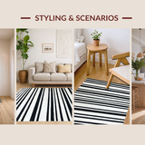 Ultra Soft Area Rug, Non Slip, Stain Resistant, Washable Area Rugs for Living Room, Bedroom, Minimalist Monochrome Linear Pattern Rug with Bold Black and White Stripes(Black)