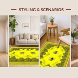 Ultra Soft Area Rug, Non Slip, Stain Resistant, Washable Area Rugs for Living Room, Bedroom, Youthful Bee-Themed Geometric Style(Yellow)