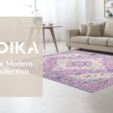 Ultra Soft Area Rug, Non Slip, Stain Resistant, Washable Area Rugs for Living Room, Bedroom, Contemporary Circular Floral Aesthetic(Purple)