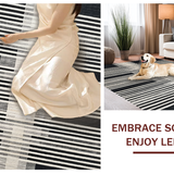 Ultra Soft Area Rug, Non Slip, Stain Resistant, Washable Area Rugs for Living Room, Bedroom, Sleek Black White Linear Patterned Rug with Striped Layered Geometric Design(Black)