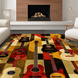 Ultra Soft Area Rug, Non Slip, Stain Resistant, Washable Area Rugs for Living Room, Bedroom, Bold Contemporary Guitar Graphic Style(Brown)