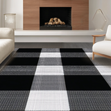 Ultra Soft Area Rug, Non Slip, Stain Resistant, Washable Area Rugs for Living Room, Bedroom, Stylish Neutral Plaid Theme(Black)