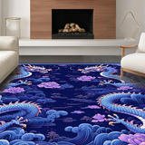 Ultra Soft Area Rug, Non Slip, Stain Resistant, Washable Area Rugs for Living Room, Bedroom, Whimsical Dragon Fantasy Motif(Blue)
