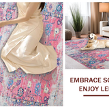 Ultra Soft Area Rug, Non Slip, Stain Resistant, Washable Area Rugs for Living Room, Bedroom, Whimsical Distressed Patterned Layers(Pink)