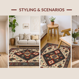 Ultra Soft Area Rug, Non Slip, Stain Resistant, Washable Area Rugs for Living Room, Bedroom, Rustic Earthy Geometric Design(Red)