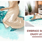 Ultra Soft Area Rug, Non Slip, Stain Resistant, Washable Area Rugs for Living Room, Bedroom, Serene Ocean Dream Rug with Artistic Turtle and Fluid Watercolor Swirls(Blue)