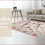 Ultra Soft Area Rug, Non Slip, Stain Resistant, Washable Area Rugs for Living Room, Bedroom, Elegant Vintage Nature Motif(White)
