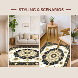 Ultra Soft Area Rug, Non Slip, Stain Resistant, Washable Area Rugs for Living Room, Bedroom, Dynamic Symmetrical Flourish(Gold)