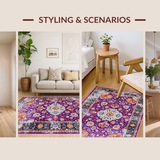 Ultra Soft Area Rug, Non Slip, Stain Resistant, Washable Area Rugs for Living Room, Bedroom, Sophisticated Colorful Medallion Look(Purple)