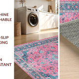 Ultra Soft Area Rug, Non Slip, Stain Resistant, Washable Area Rugs for Living Room, Bedroom, Chic Vintage Botanical Pattern(Pink)
