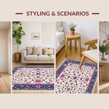 Ultra Soft Area Rug, Non Slip, Stain Resistant, Washable Area Rugs for Living Room, Bedroom, Whimsical Vintage Garden Imagery(Ivory)