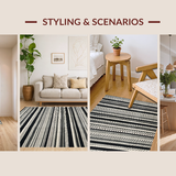 Ultra Soft Area Rug, Non Slip, Stain Resistant, Washable Area Rugs for Living Room, Bedroom, Chic Rhythm Stripe Rug with Dynamic Monochrome Bands and Artistic Linear Pattern(Black)
