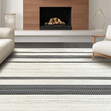 Ultra Soft Area Rug, Non Slip, Stain Resistant, Washable Area Rugs for Living Room, Bedroom, Trendy Striped Organic Visual Harmony(White)