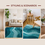 Ultra Soft Area Rug, Non Slip, Stain Resistant, Washable Area Rugs for Living Room, Bedroom, Abstract Ombre Design Round Rug Featuring Striking Shades of Teal and Blue(Blue)