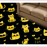 Ultra Soft Area Rug, Non Slip, Stain Resistant, Washable Area Rugs for Living Room, Bedroom, Charming Playful Cat Illustration(Black)