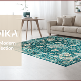 Ultra Soft Area Rug, Non Slip, Stain Resistant, Washable Area Rugs for Living Room, Bedroom, Elegant Distressed Blue Pattern(Green)