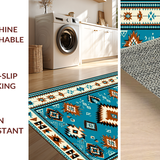 Ultra Soft Area Rug, Non Slip, Stain Resistant, Washable Area Rugs for Living Room, Bedroom, Artful Diamond Motif with Southwestern Vibes(Blue)