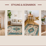 Ultra Soft Area Rug, Non Slip, Stain Resistant, Washable Area Rugs for Living Room, Bedroom, Rustic Soft Teal Paisley Motif(Ivory)