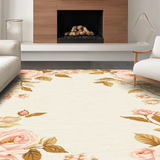 Ultra Soft Area Rug, Non Slip, Stain Resistant, Washable Area Rugs for Living Room, Bedroom, Lush Circular Flora Statement(Beige)