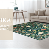 Ultra Soft Area Rug, Non Slip, Stain Resistant, Washable Area Rugs for Living Room, Bedroom, Rustic Botanical Tiled Composition(Green)