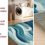 Ultra Soft Area Rug, Non Slip, Stain Resistant, Washable Area Rugs for Living Room, Bedroom, Coastal Seahorse Low Pile Rug with Oceanic Blue Swirls and Nautical Motifs(Blue)