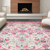 Ultra Soft Area Rug, Non Slip, Stain Resistant, Washable Area Rugs for Living Room, Bedroom, Elegant Blush Green Medallion(Pink)