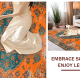 Ultra Soft Area Rug, Non Slip, Stain Resistant, Washable Area Rugs for Living Room, Bedroom, Minimalist Medallion Tiled Aesthetics(Orange)