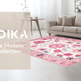 Ultra Soft Area Rug, Non Slip, Stain Resistant, Washable Area Rugs for Living Room, Bedroom, Elegant Light Blush Tiled Design(White)